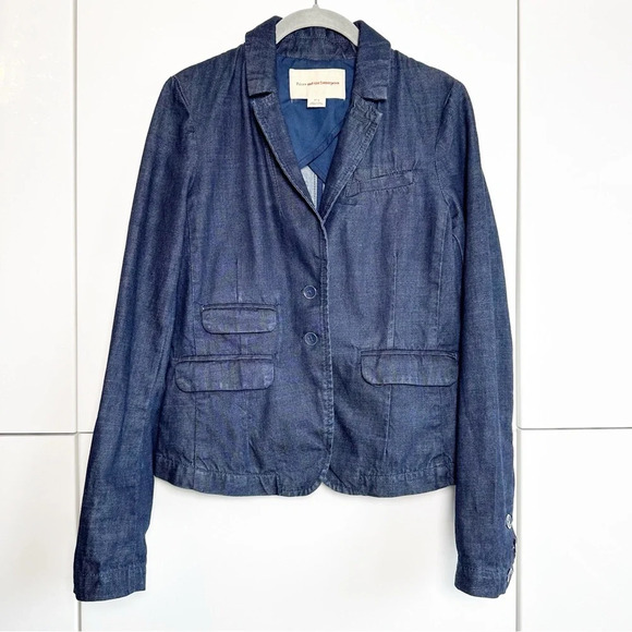 Pilcro and the Letterpress Cropped Denim Jacket Blazer Dark Wash Size Small - Picture 1 of 7